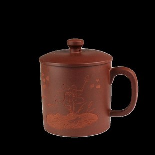 紫砂杯朱泥手工紫砂杯泡茶带盖杯子小号养生主人杯小茶杯子