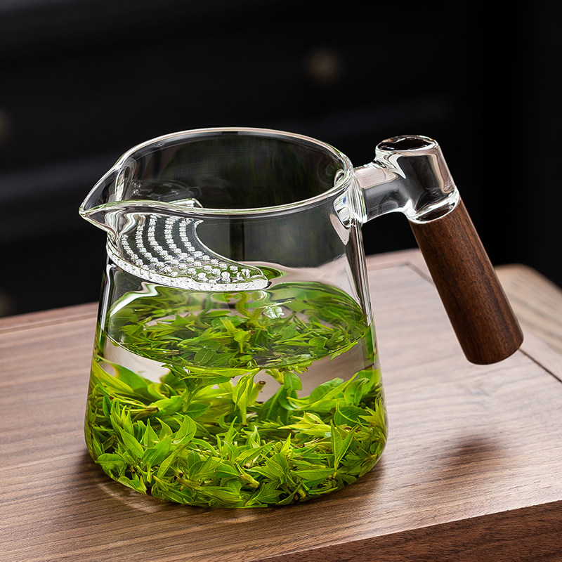 耐热玻璃公d道杯月牙红绿茶胡桃木把加厚茶海公平杯分茶器不锈钢