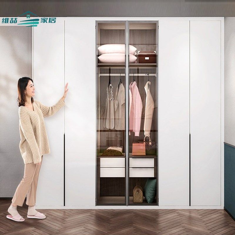 极简一体衣柜现代简约定制卧室整体大衣柜对开门衣帽间实木板材