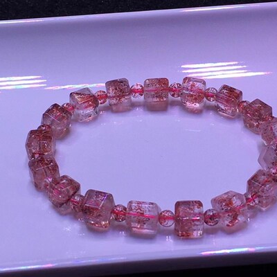 天然草莓晶手链超七金草莓晶手串方糖 手链尺寸6.5mm左右 13.46克