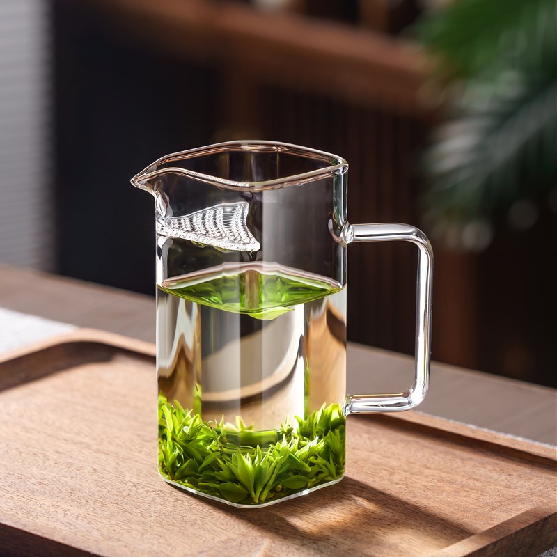全玻璃月牙公道杯自带茶漏绿茶泡茶壶分茶器过滤茶水分.离功夫茶