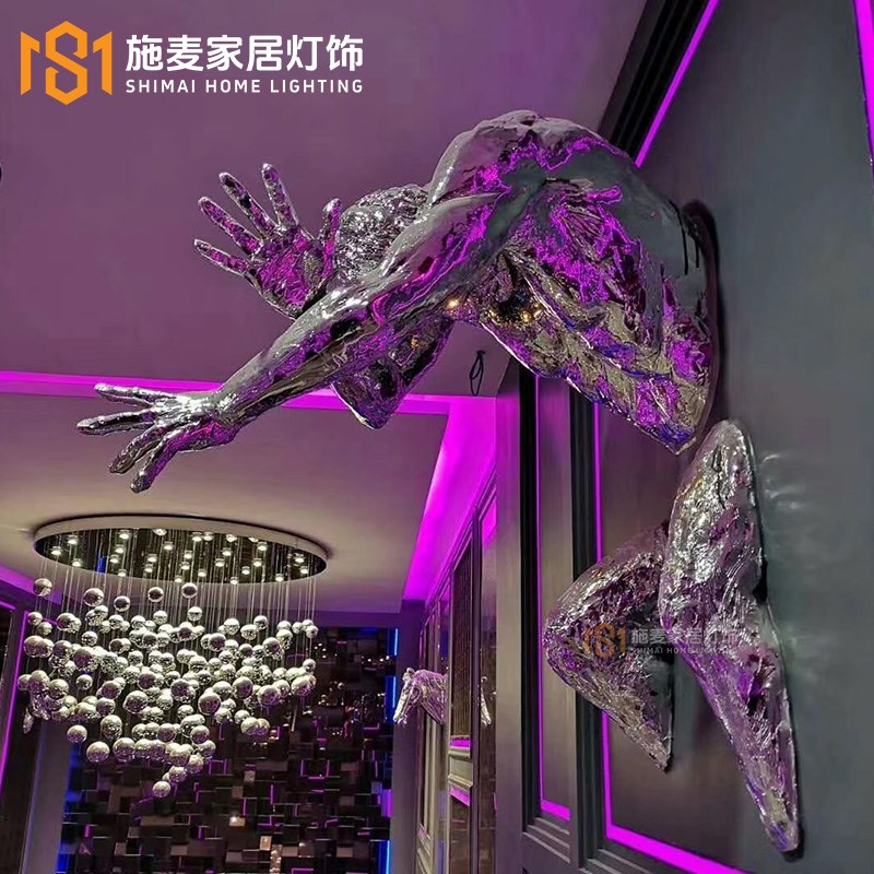 电镀穿墙人物雕塑背景墙壁饰酒吧KTV健身房餐Q厅酒店客厅立体挂件