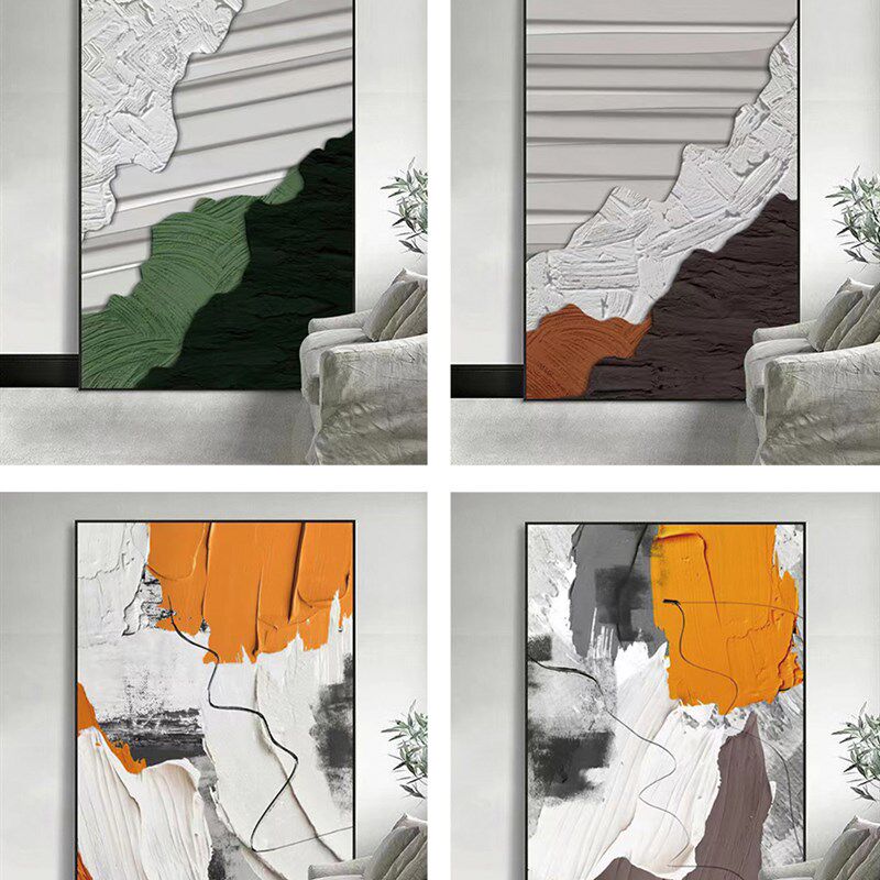 入户玄关装饰画立体肌理油布晶瓷画走廊过道抽象客厅落地挂画酒店
