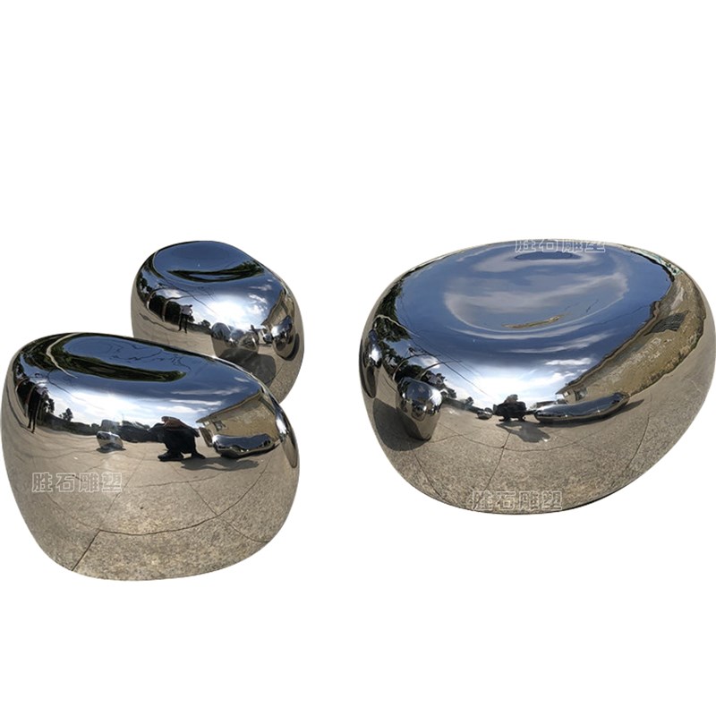 艺术不锈钢鹅卵石坐凳雕塑定制室内外镜面几何石块水景装饰摆件