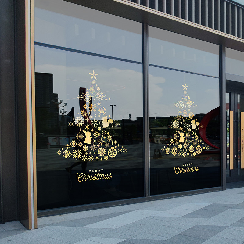 耶诞玻璃贴纸耶诞节静电贴耶诞树鎏金橱窗贴门贴场景布置店铺氛围,家居饰品,门贴,淘宝优惠券,粉丝福利购,淘宝优惠卷