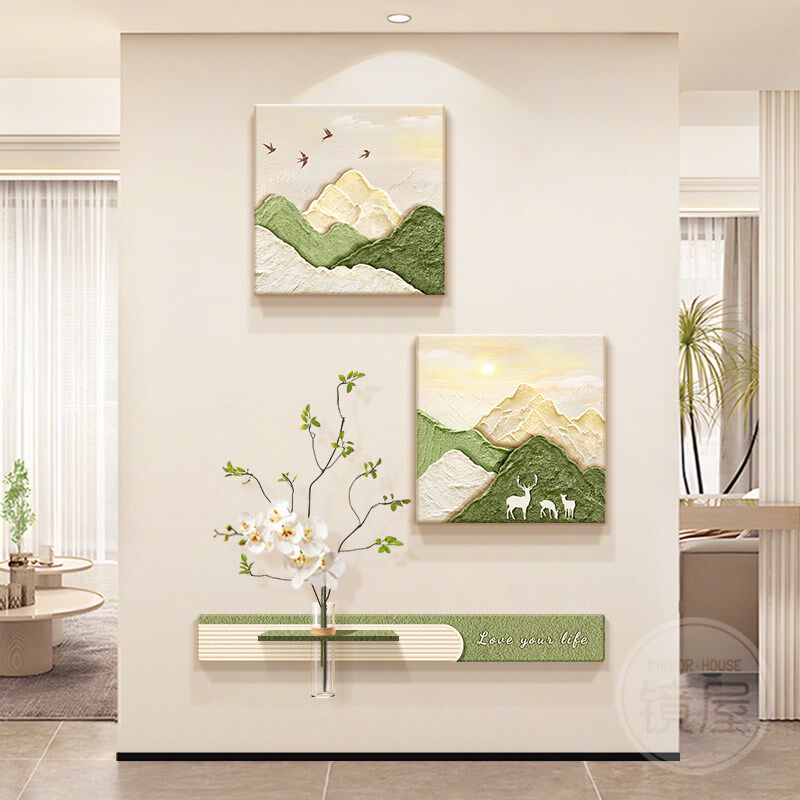 原木奶油风客厅装饰画背有靠山沙发背景墙面挂画2025新款玄关壁画