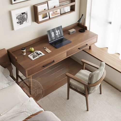 飘窗书桌实木带抽l屉高低脚写字桌可定制阳台改造窗边小桌子长短