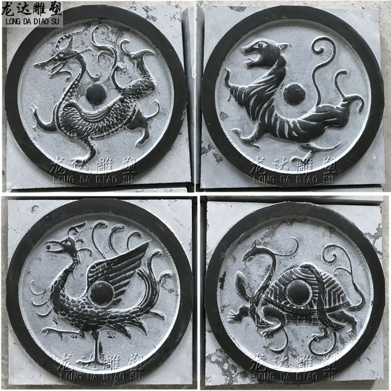 石雕浮雕四神兽壁画大理石雕刻青龙白虎朱雀玄武背景墙地铺石装饰