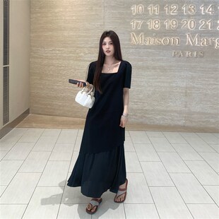 慵懒感黑色拼接设计感胖mm宽松洋装 o锦棉时尚 夏季 NAZ那子大尺码