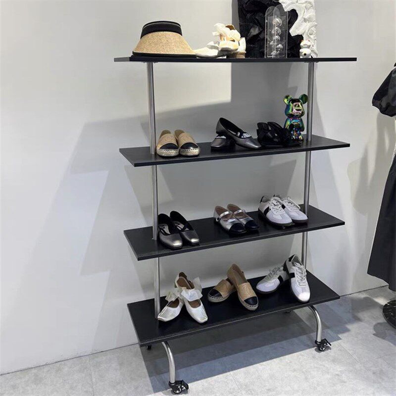 鞋子展示架服装店包包架商场多层落地陈列架不锈钢移动带轮置物架