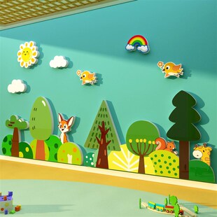 饰成品贴走廊绿M色环境布置材料动物森 幼儿园环创主题文化墙面装