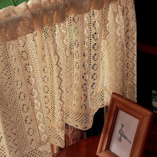 美式乡村钩针定制l半帘帘头穿杆帘门楣橱柜帘文艺风免打孔小窗帘