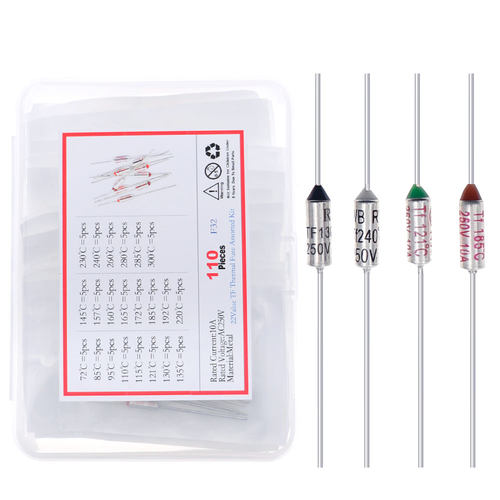 22种110个熔断温度保险丝TF过热保护72度~300度 10A/250V混装盒装