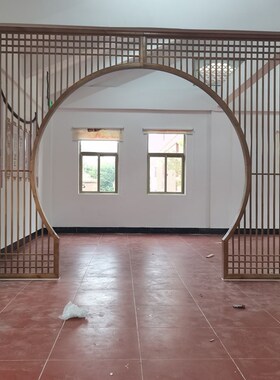 东阳木雕中式实木花格月亮门月洞门隔断玄关客厅装V饰圆洞门落地