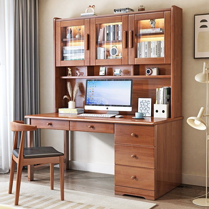 实木书桌书架一体家用台式电脑桌带书柜组合办公桌卧室儿童学习桌,住宅家具,电脑桌,淘宝优惠券,粉丝福利购,淘宝优惠卷