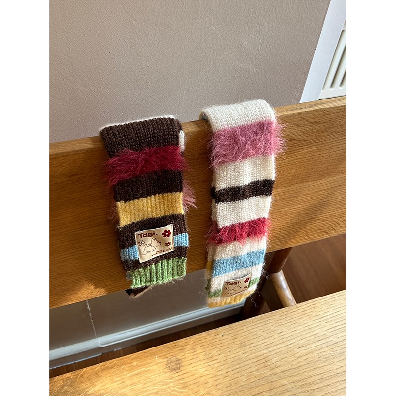 Tagi.彩条马海毛混纺条纹秋冬保暖可爱人宠共用小围巾