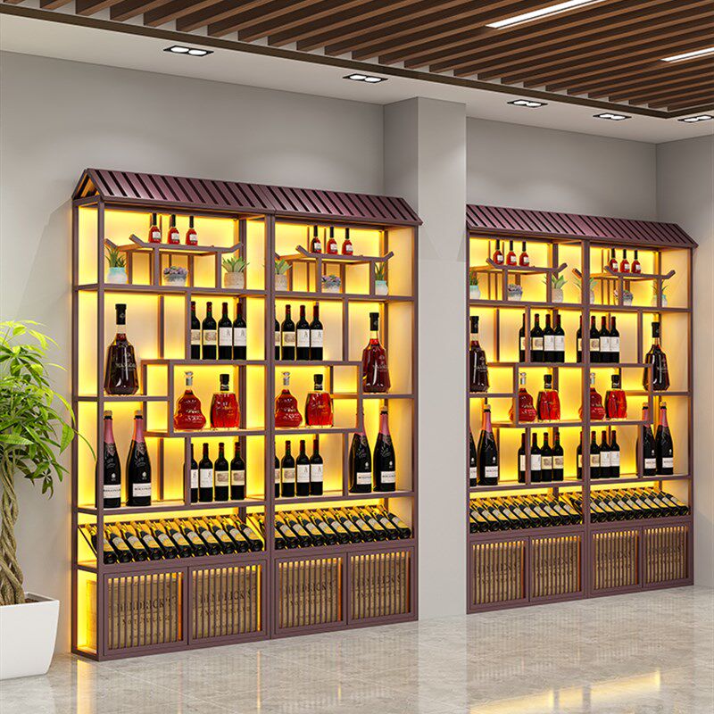红酒柜展示柜架酒吧n铁艺酒架酒柜工业风定制壁挂发光落地隔断商