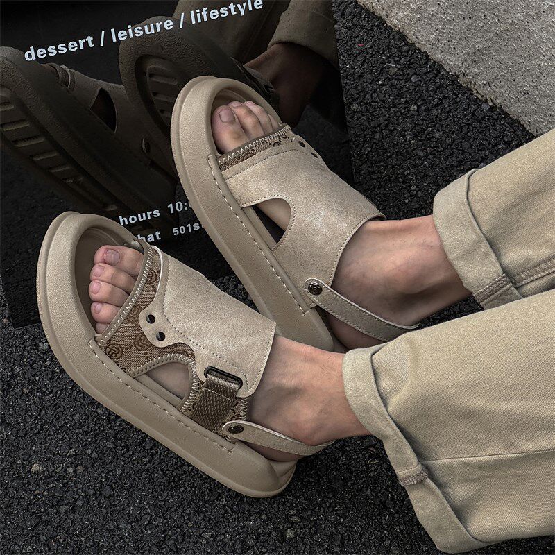 2025新款夏季外穿高级感休闲凉鞋男露趾厚底踩屎感沙滩鞋两用拖鞋