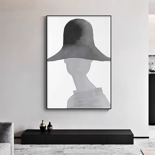 巨幅黑白灰人物装饰画高级感客厅沙发背景墙玄关挂画大尺寸落地画