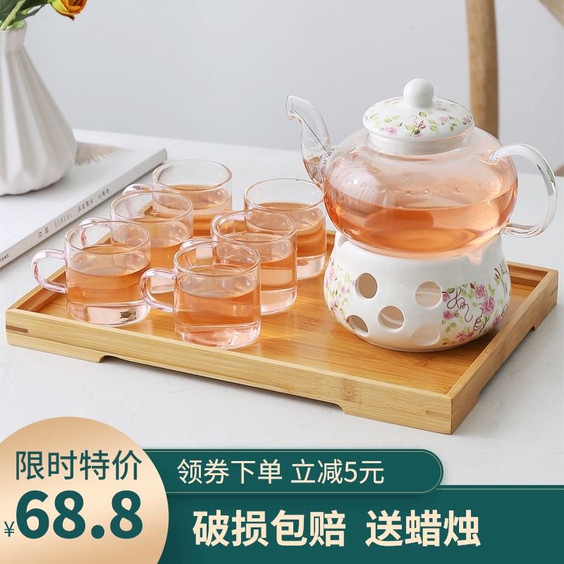 陶瓷花茶壶 花茶具花茶杯玻璃花草水果花果茶壶S耐热蜡烛加热套装