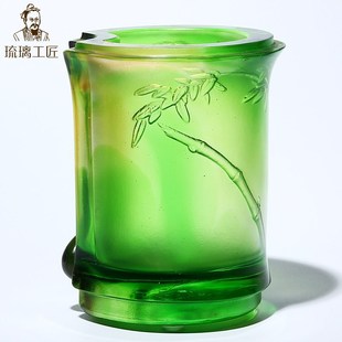 琉璃祝福笔筒办公室桌面摆件送恩师礼物好看实用大气可刻字