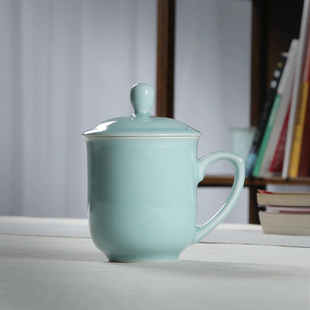 青瓷陈相源手工办公杯陶瓷带盖大号水杯个人将军杯茶杯会议礼品杯