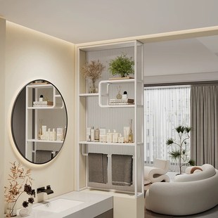 奶油风卫生间半墙隔断屏风玻璃遮挡洗漱台置物架简约现代干湿分离