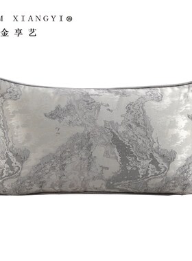 腰枕银灰色靠垫美式现代腰垫中式靠枕样板间O客厅沙发长方形靠枕
