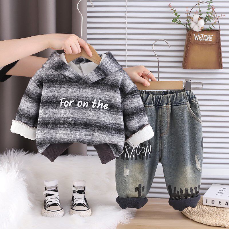 男童秋冬套装加厚宝宝冬季加绒连帽马甲三件套小童棉衣1-3-5岁潮