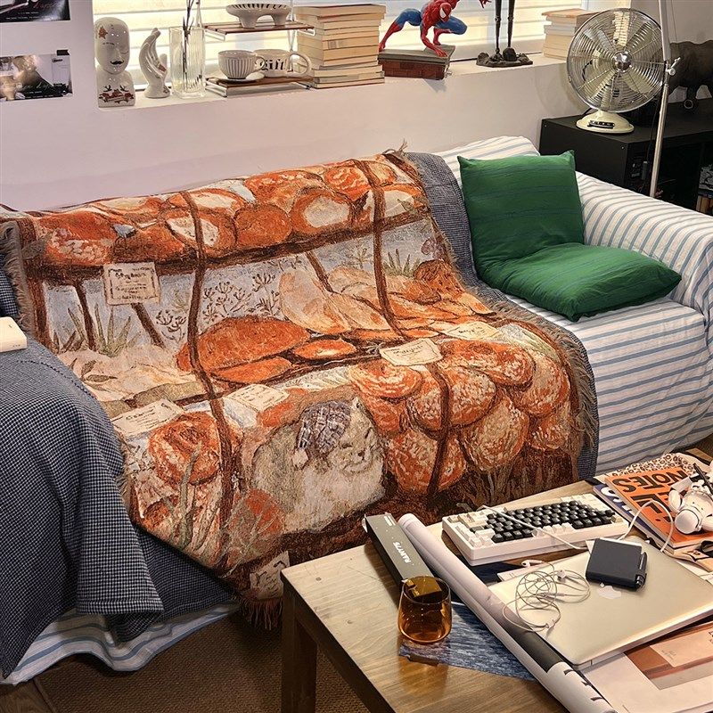 面包店装饰挂毯韩式暖色系毯子单人沙发J毯盖巾床上盖毯装饰毯桌