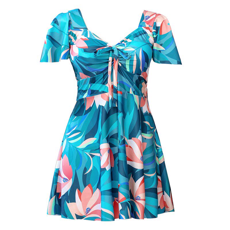 泡温泉中老年游泳衣女妈妈款加肥大码分体保守裙式中年女士游泳装