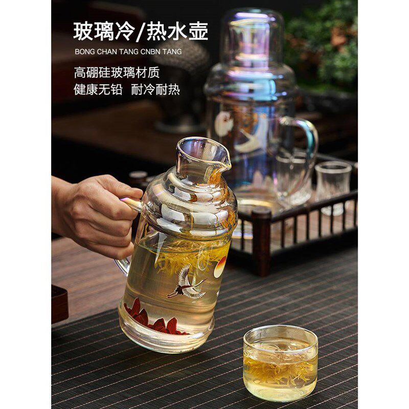 聚器堂国潮家用凉白开水壶耐高温玻璃大容量冷水果汁饮料牛奶扎壶