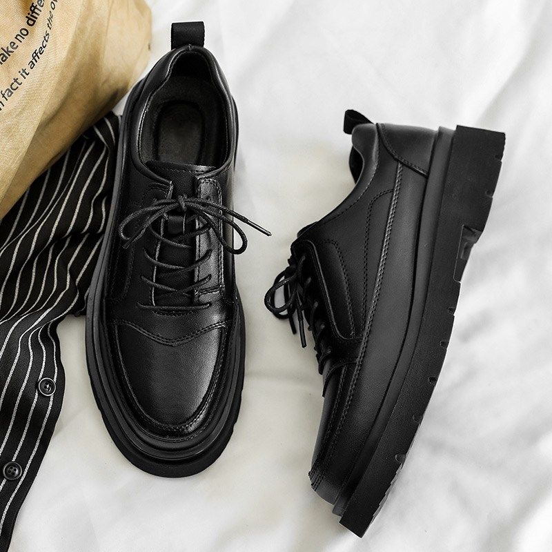 皮鞋男款夏季透气男士休闲工装英伦风新款大头厚底德比低帮马丁靴