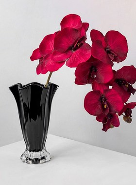 态生活法式轻奢风黑白玻璃花瓶家用客厅餐桌摆件高颜值水培插花瓶