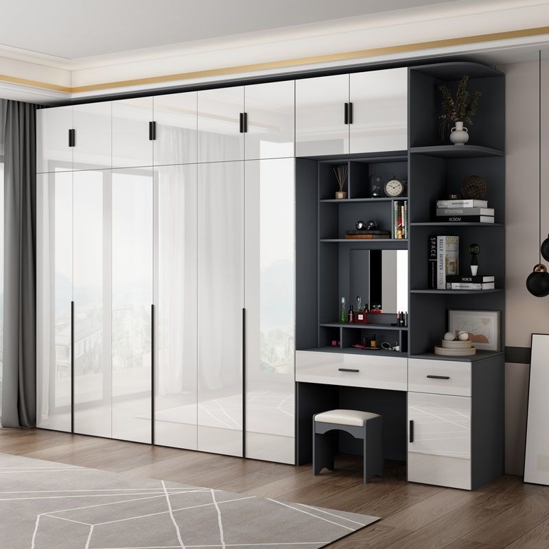 轻奢衣柜家用卧室亮光经济型带梳妆台边柜顶柜组合六门平开大衣橱