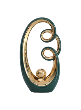 创意家居轻奢风艺术装饰品摆件独特圆圈造型陶瓷制品电镀工艺上色