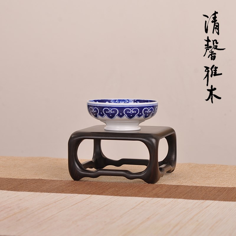 实木紫光檀酸枝摆件微型盆景花瓶古玩玉石中式小方几茶壶底座木托