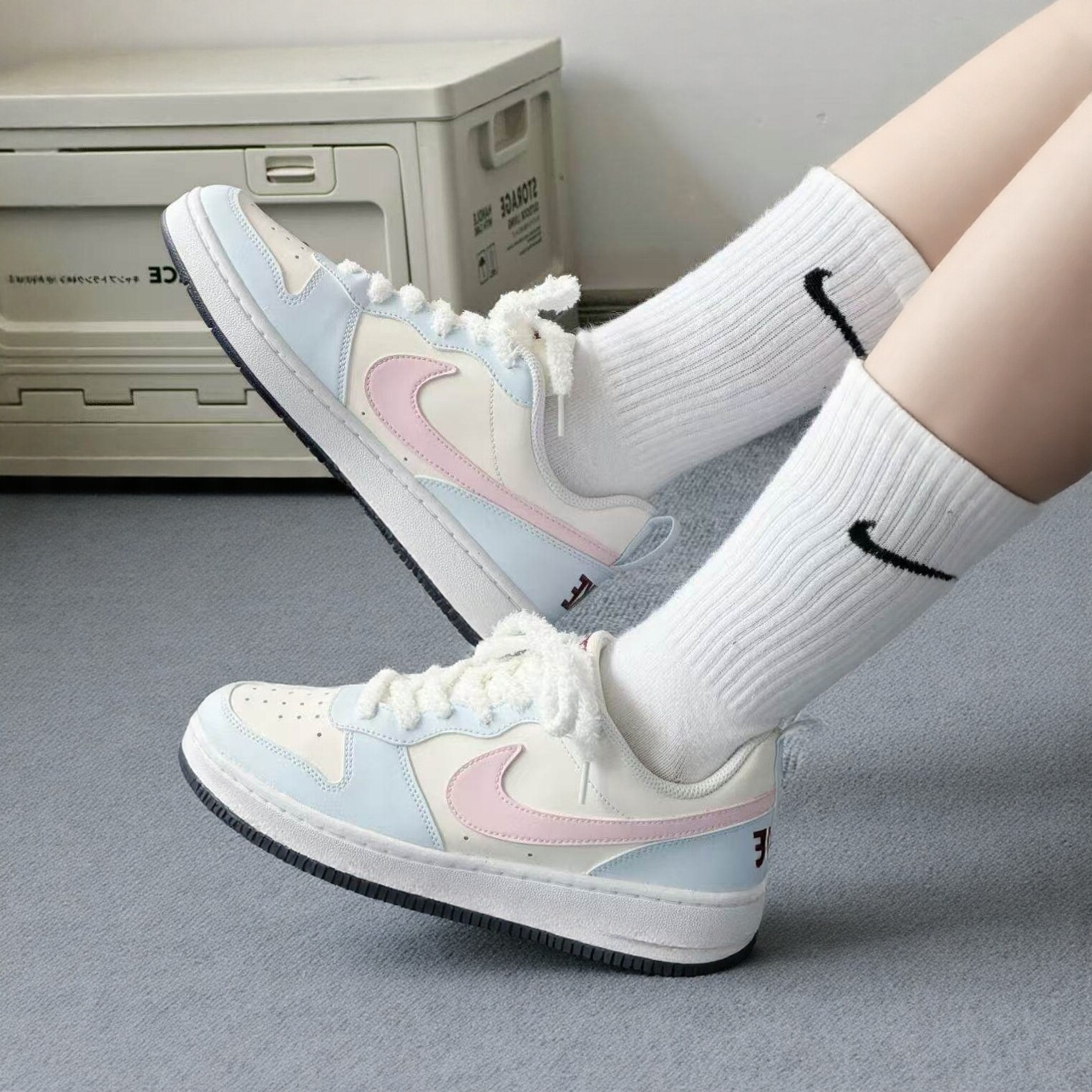 定制球鞋 Nike Court Borough 海盐奶泡 少女低帮耐克定制鞋