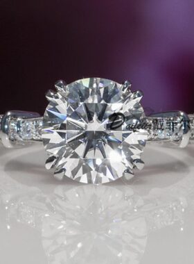 订做海瑞同款Pt950铂金镶嵌3克拉美国进口d色莫桑石戒指钻戒女戒