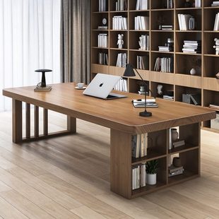去客厅化大书桌实木桌子工作台家用餐桌办公一体学习阅览长条桌木