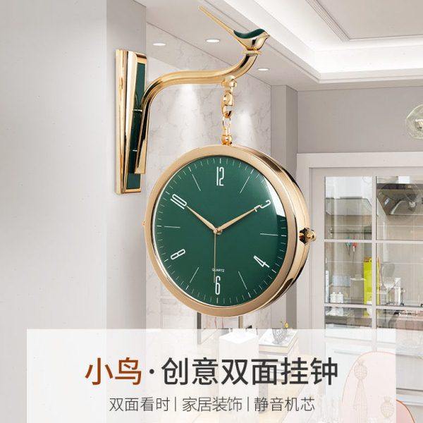 北欧时尚创意双面挂钟客厅个性轻奢钟表现代简约家用静音挂墙时钟
