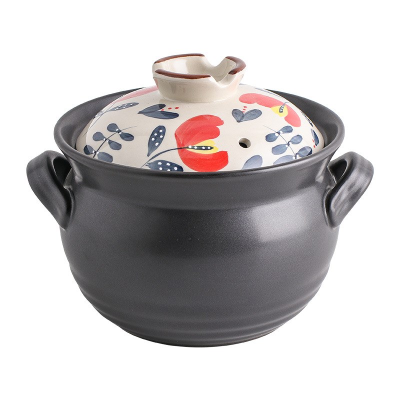 明火耐高温手绘汤锅日式炖锅土锅煲仔饭焖锅 陶瓷小砂锅 酒店浅煲