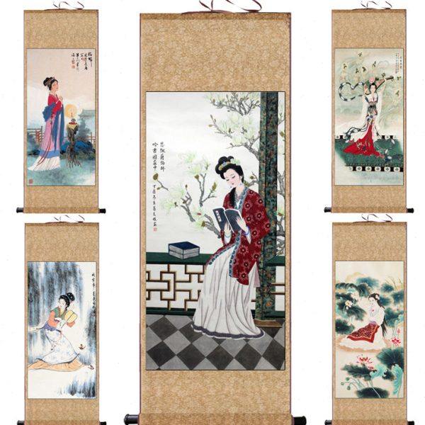 读书仕女仿古卷轴定制丝绸壁画丝绸国画卷轴画学院办公室装饰挂画,家居饰品,国画,淘宝优惠券,粉丝福利购,淘宝优惠卷