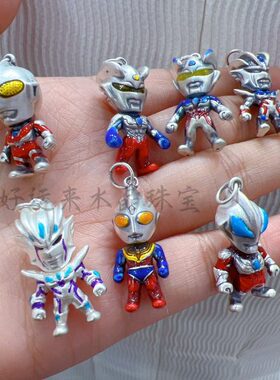 99足银烧蓝彩迪迦赛罗初代奥特曼项链吊坠提溜儿童礼物饰品配饰