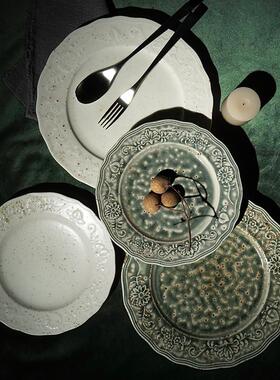 DXC法式做旧质感陶瓷西餐浅盘 牛排盘义大利面甜品盘 轻奢感饭厅