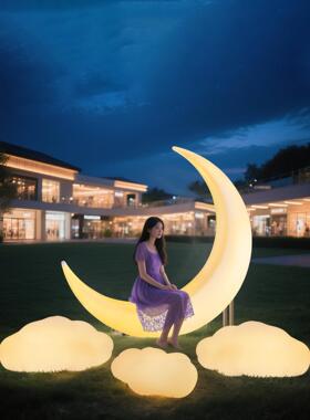 户外发光2米月光灯太阳能景观月牙月光灯云露营风格大月牙落地式