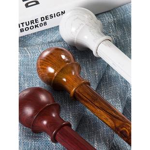 罗马杆窗帘杆木纹单双杆子墙顶装打孔支架加厚铝合金轨道圆头欧式