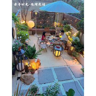 铁艺置物花架带太阳能灯落地式圆桌茶几小空间多功能阳台花盆架子