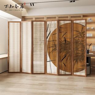 屏风折叠移动客厅隔断实木茶室办公室家用进门遮挡禅意竹子 新中式