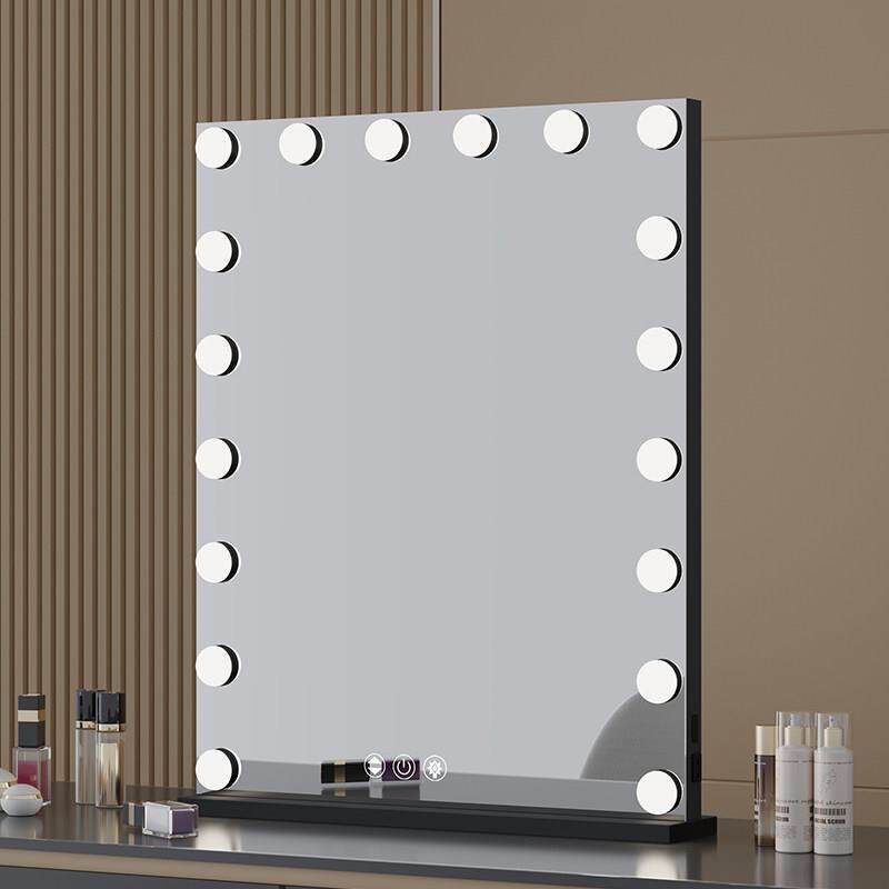 大号方形带灯泡化妆镜台式LED灯桌面卧室化妆镜子网红智能充电款